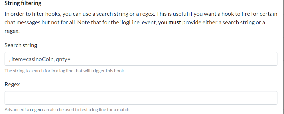 Search string hook config
